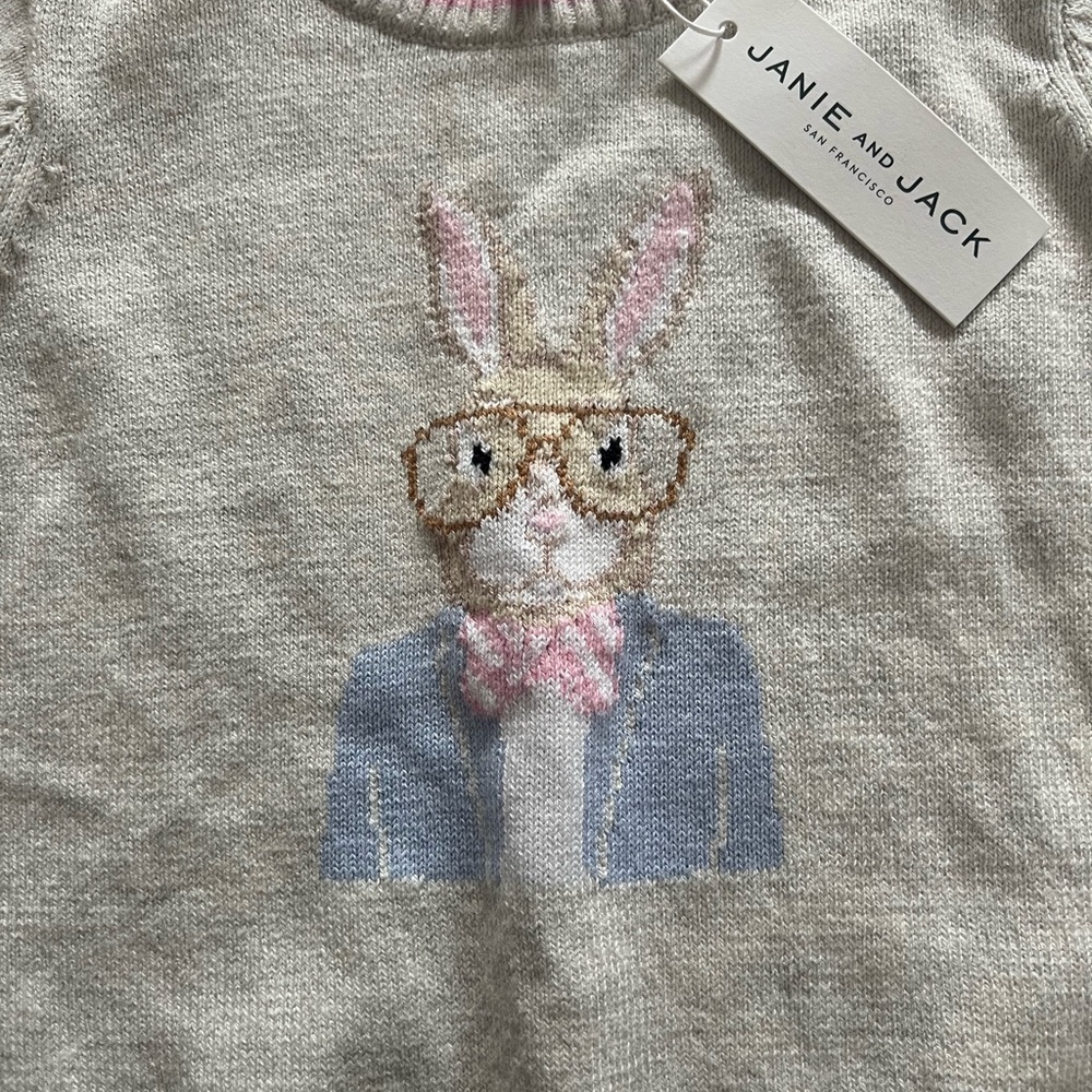 Janie and Jack Cream Sweater with Bunny Design - Picture 2 of 3
